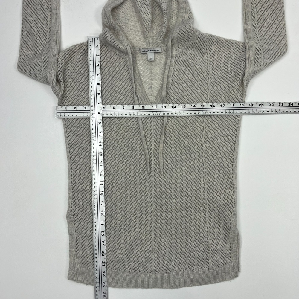 Autumn Cashmere XS Sweater 100% Cashmere Hooded Open Knit Gray Sand Soft Cozy - Picture 8 of 12